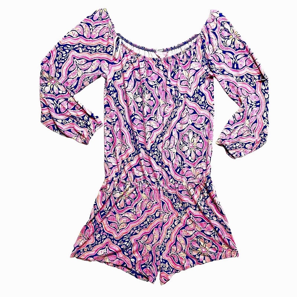 Lilly Pulitzer Romper Womens Small Pink Long Sleeve Off Shoulder